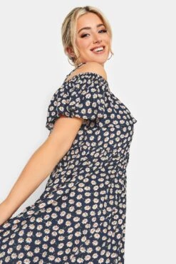 LIMITED COLLECTION Curve Navy Blue Daisy Print Cold Shoulder Dress -Luna Looks Zone 0eac418a c601 49 215642 D