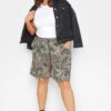 YOURS Curve Stone Brown Leopard Print Jersey Shorts