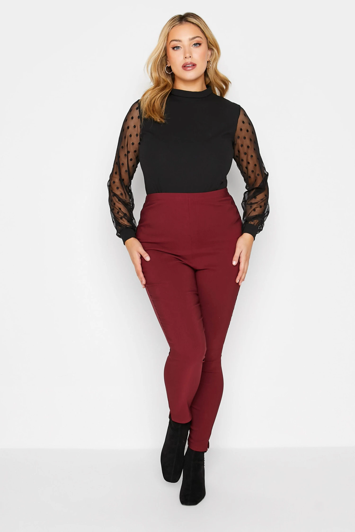 YOURS Curve Burgundy Red Stretch Bengaline Slim Leg Trousers 1 YOURS Curve Burgundy Red Stretch Bengaline Slim Leg Trousers