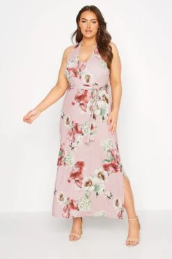 YOURS LONDON Curve Pink Floral Halter Neck Dress
