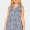 YOURS 2 PACK Curve Pink & Blue Ditsy Print Swing Vest Tops
