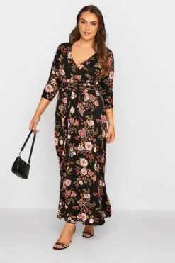 YOURS Curve Black Floral Print Wrap Dress