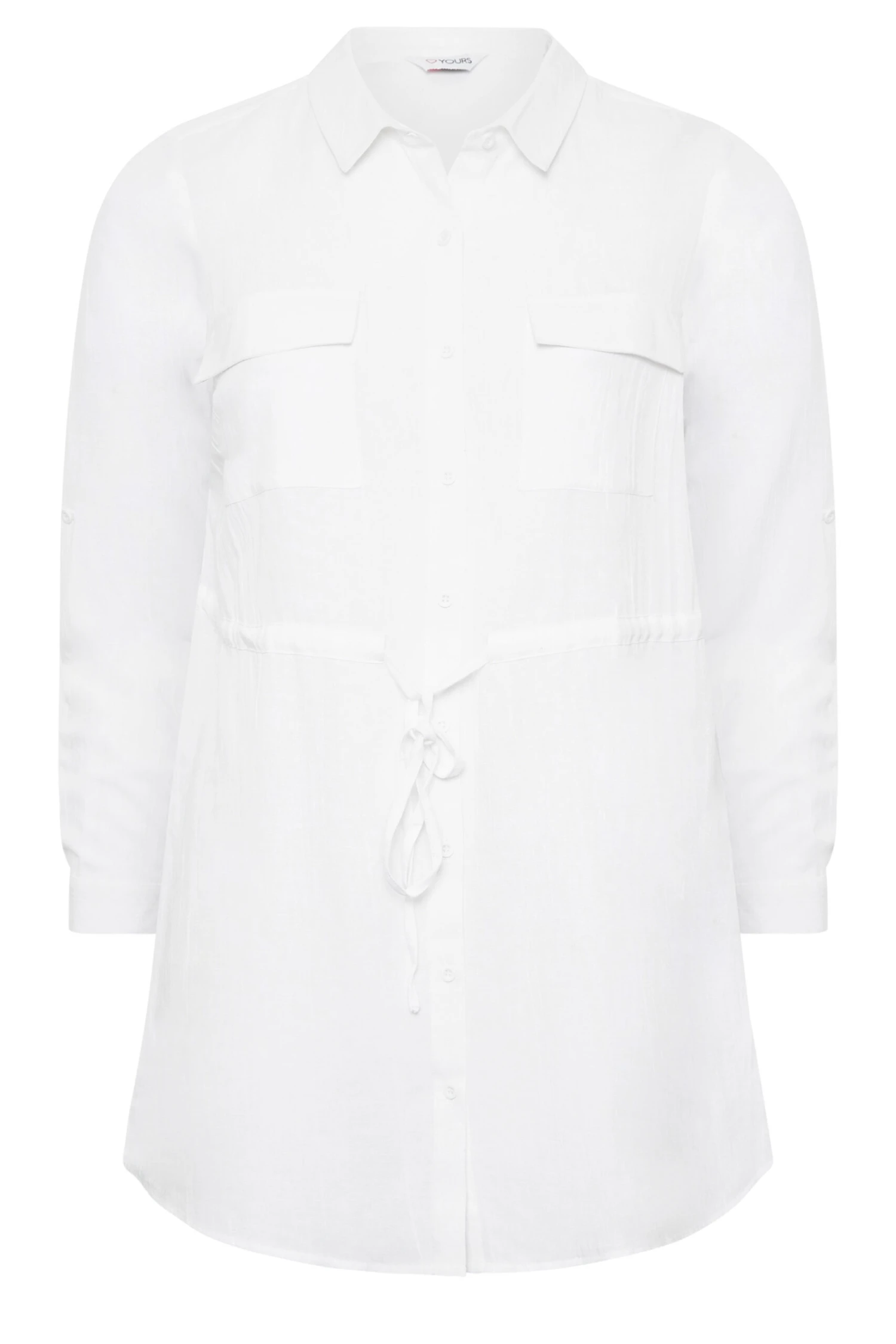 YOURS Curve White Utility Tunic Linen Look Shirt 5 YOURS Curve White Utility Tunic Linen Look Shirt - Image 5