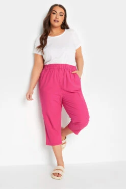 YOURS Curve Hot Pink Cotton Cropped Trousers