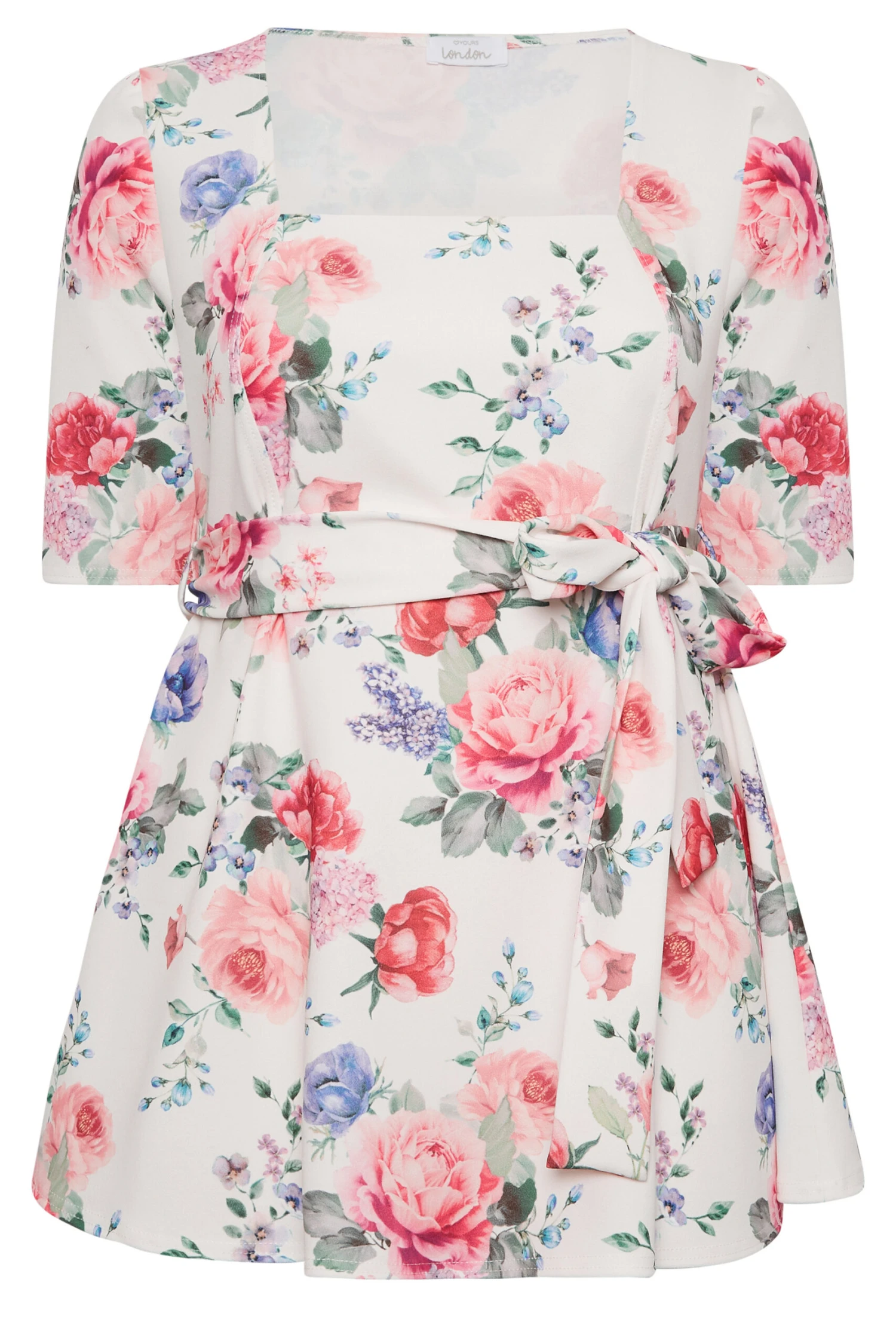 YOURS LONDON Curve White & Pink Floral Print Peplum Top 5 YOURS LONDON Curve White & Pink Floral Print Peplum Top - Image 5