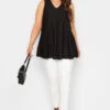 YOURS Curve Black Pointelle Vest Top