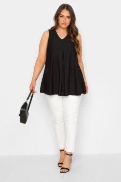 YOURS Curve Black Pointelle Vest Top