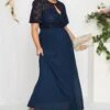 YOURS LONDON Curve Navy Blue Lace Puff Sleeve Pleated Maxi Dress