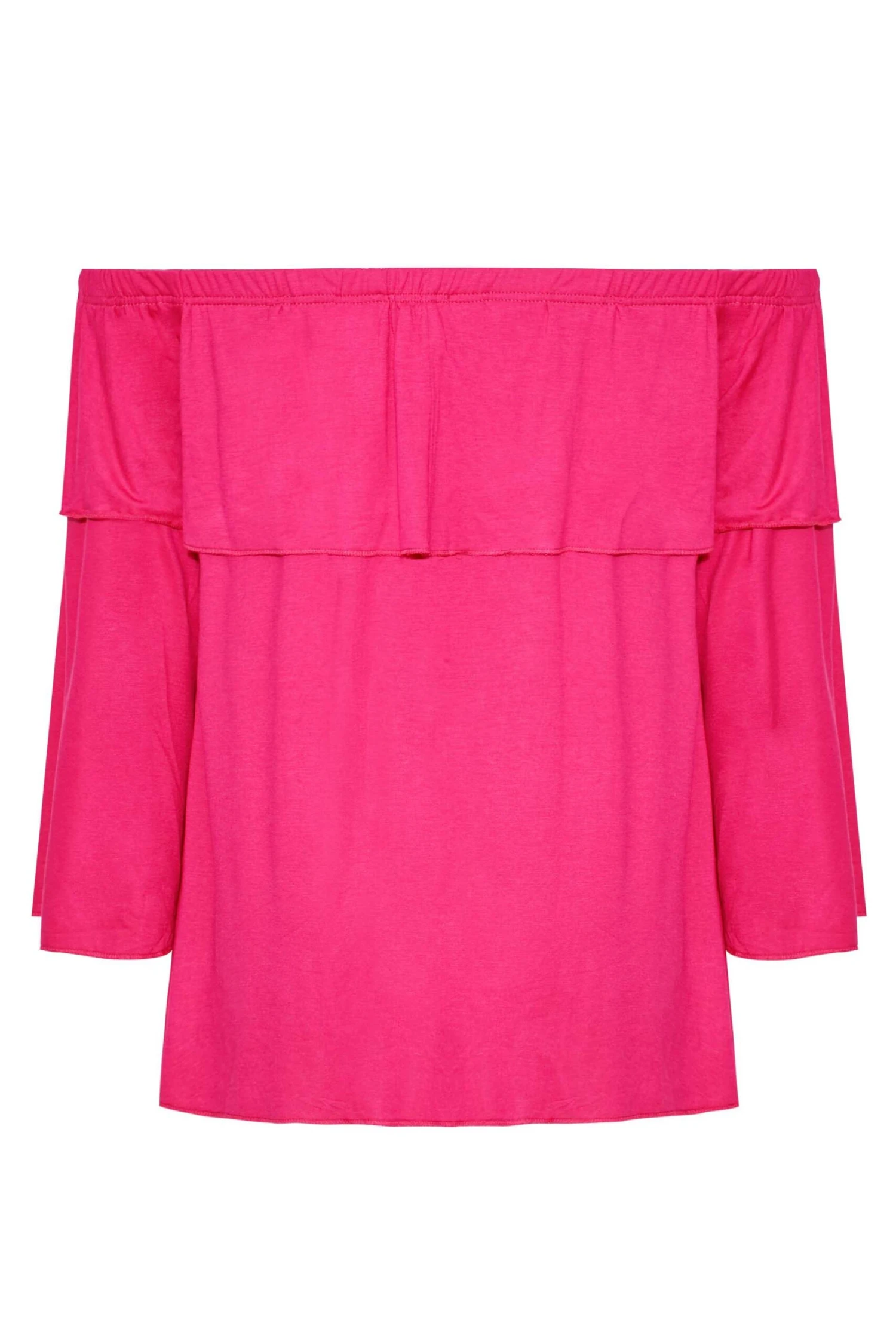 LIMITED COLLECTION Curve Hot Pink Frill Bardot Top 6 LIMITED COLLECTION Curve Hot Pink Frill Bardot Top - Image 6
