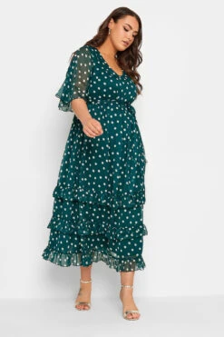 YOURS LONDON Curve Green Polka Dot Ruffle Maxi Dress