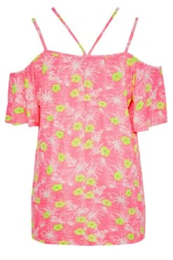 YOURS Curve Pink Floral Strappy Cold Shoulder Top -Luna Looks Zone 1290e9a2 7330 42 300807 Y