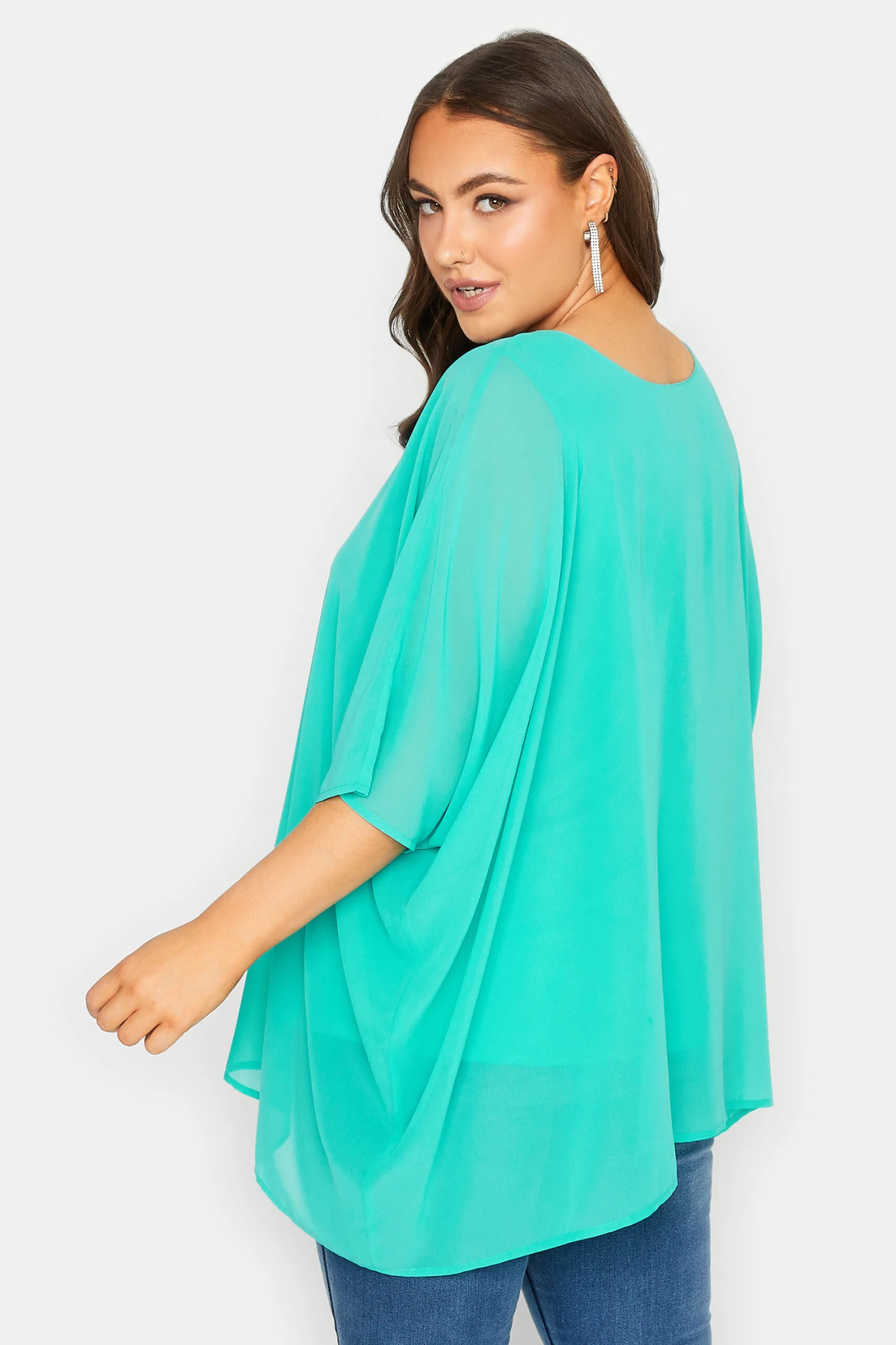 YOURS LONDON Curve Turquoise Green Cape Top 2 YOURS LONDON Curve Turquoise Green Cape Top - Image 2
