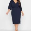 YOURS LONDON Curve Navy Blue Drop Shoulder Wrap Dress