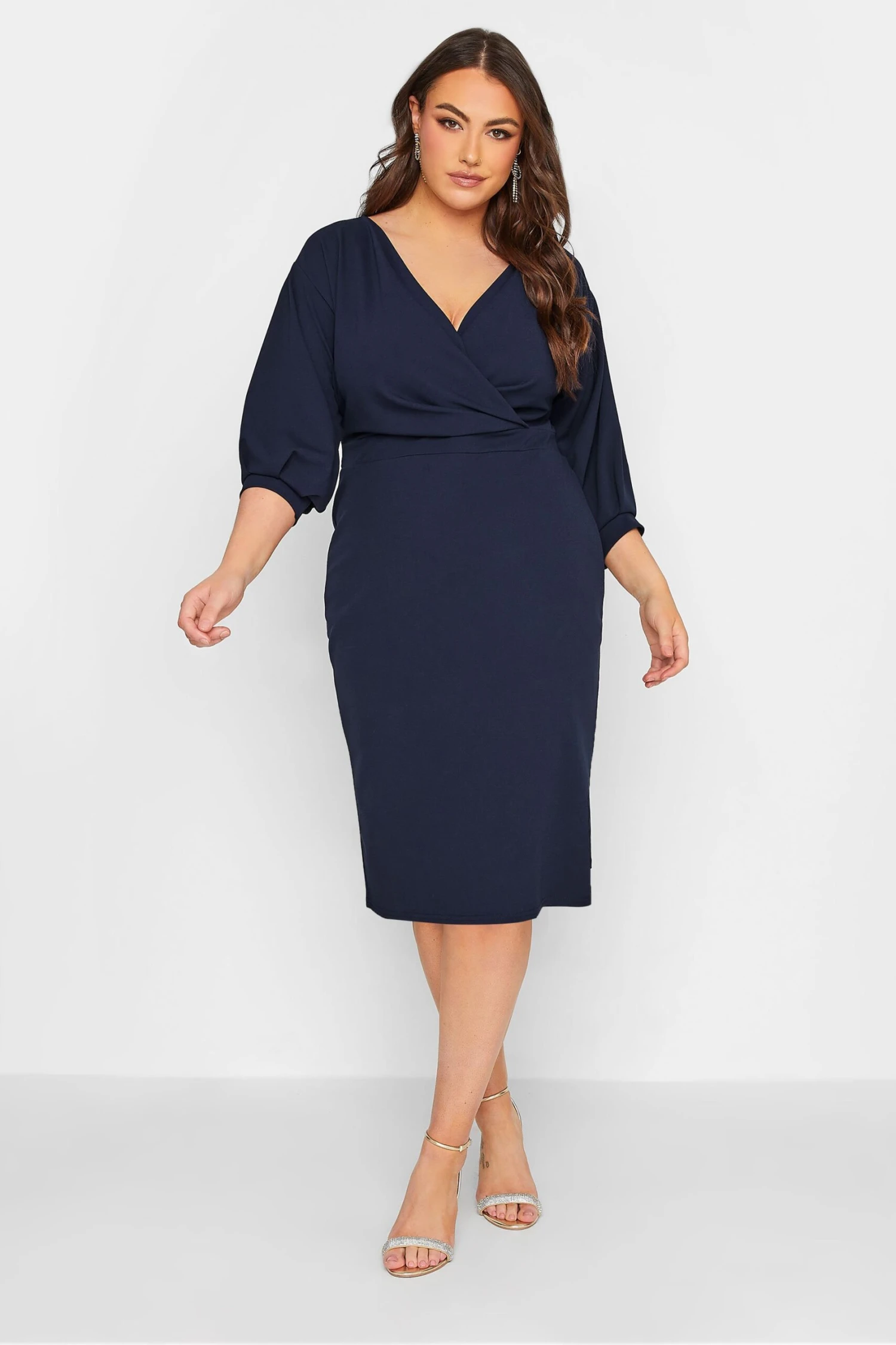YOURS LONDON Curve Navy Blue Drop Shoulder Wrap Dress 1 YOURS LONDON Curve Navy Blue Drop Shoulder Wrap Dress