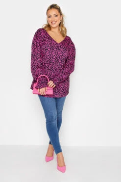 LIMITED COLLECTION Curve Pink Floral V-Neck Blouse