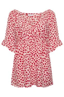 YOURS LONDON Curve Pink Heart Ruffle Sleeve Wrap Top -Luna Looks Zone 13e173ed a30a 48 161961 X