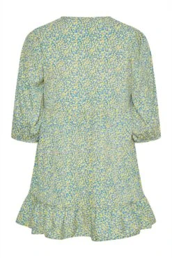 YOURS Curve Blue Ditsy Print Tie Neck Smock Top -Luna Looks Zone 13f5f021 7d73 4f 173754 Y