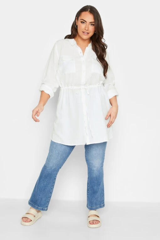 YOURS Curve White Utility Tunic Linen Look Shirt -Luna Looks Zone 143bef71 6a4c 49 131748 B