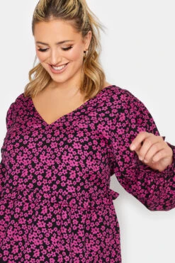 LIMITED COLLECTION Curve Pink Floral V-Neck Blouse -Luna Looks Zone 145098ef ed61 44 215106 D
