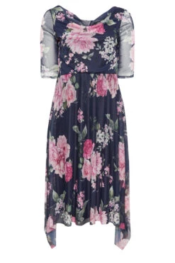 YOURS LONDON Curve Blue Floral Cowl Neck Mesh Dress -Luna Looks Zone 1472dd44 c23e 42 162117 X