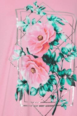 YOURS Curve Pink Floral Foil Print T-Shirt -Luna Looks Zone 1498ef27 e7d1 47 302177 Z