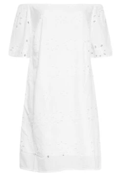 YOURS Curve White Broderie Anglaise Bardot Dress -Luna Looks Zone 14f44278 109b 4f 137466 X