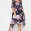 YOURS LONDON Curve Blue Floral Cowl Neck Mesh Dress