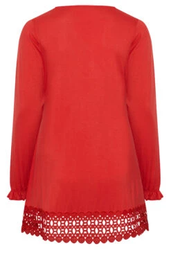 YOURS Curve Red Crochet Long Sleeve Tunic Top -Luna Looks Zone 15251e58 7d9c 46 320480 Y