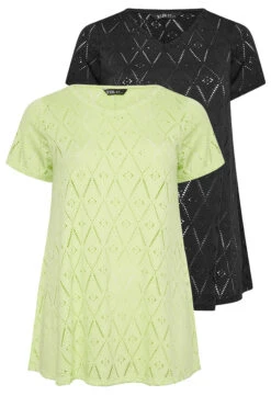 YOURS Curve 2 PACK Black Broderie Swing T-Shirts -Luna Looks Zone 153cff19 0959 41 321029 XS