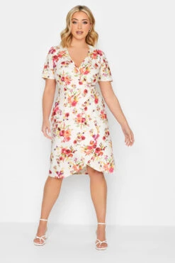 YOURS PETITE Curve White Floral Wrap Midi Dress