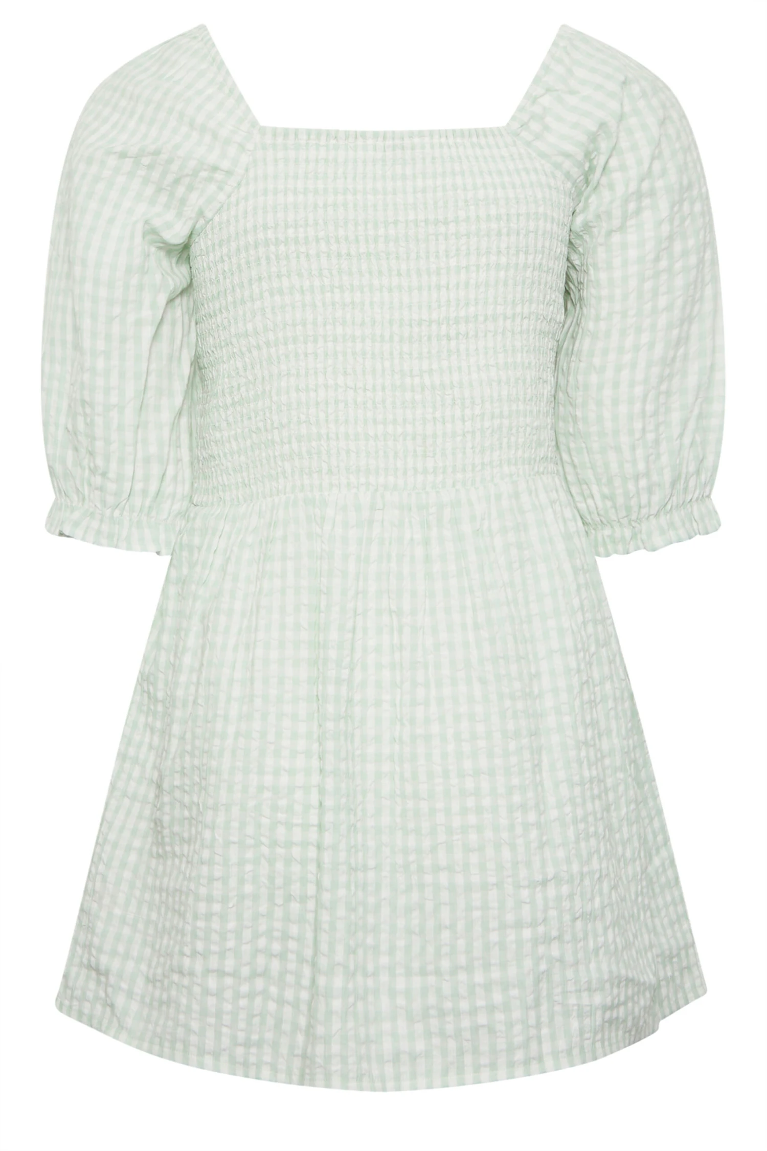 YOURS Curve Mint Green Gingham Print Square Neck Shirred Top 6 YOURS Curve Mint Green Gingham Print Square Neck Shirred Top - Image 6