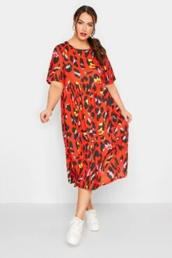 LIMITED COLLECTION Curve Red Leopard Print Smock Midaxi Dress