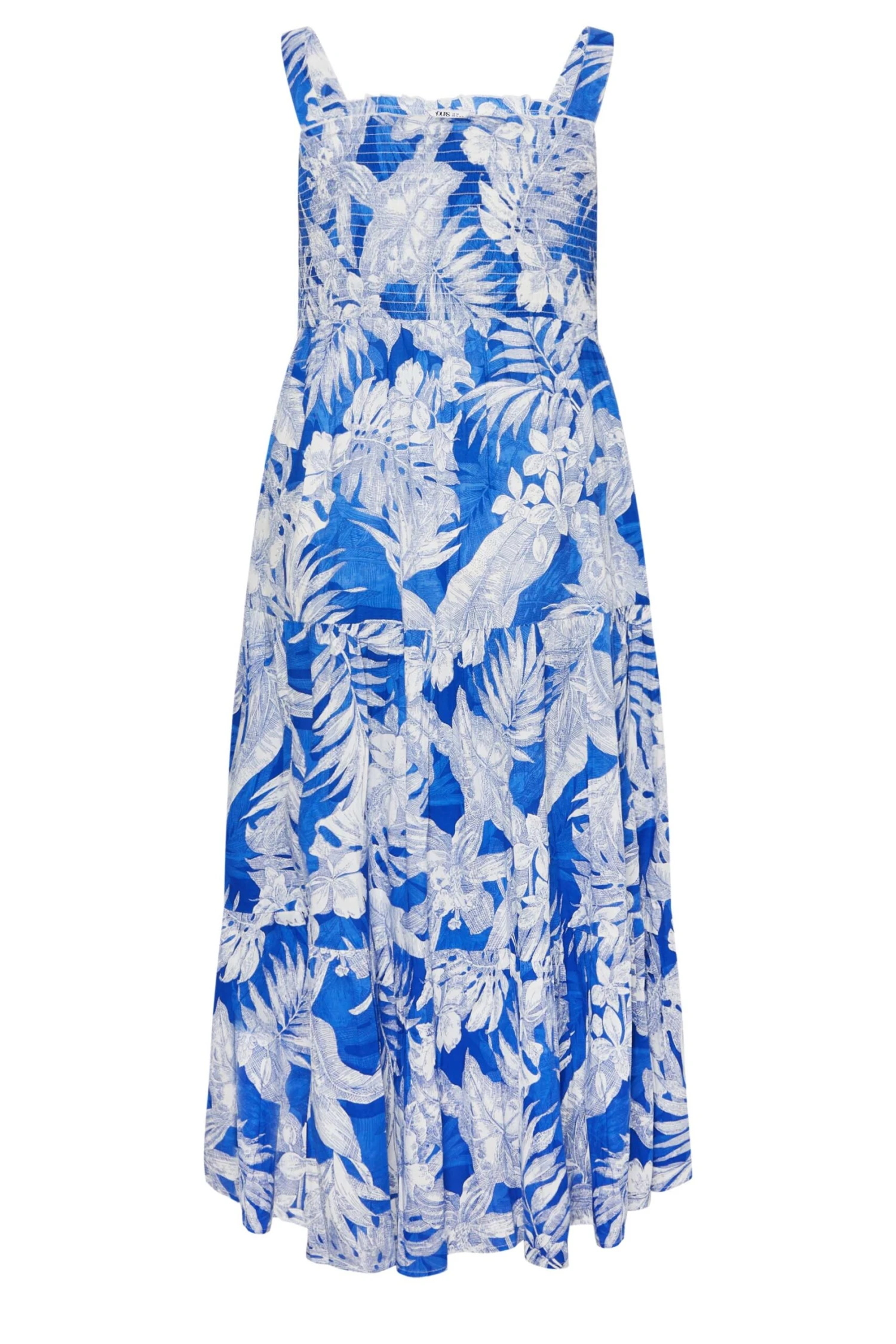 YOURS Curve Blue Tropical Print Shirred Strappy Sundress 1 YOURS Curve Blue Tropical Print Shirred Strappy Sundress