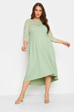 YOURS LONDON Curve Sage Green Lace Sweetheart Midi Dress