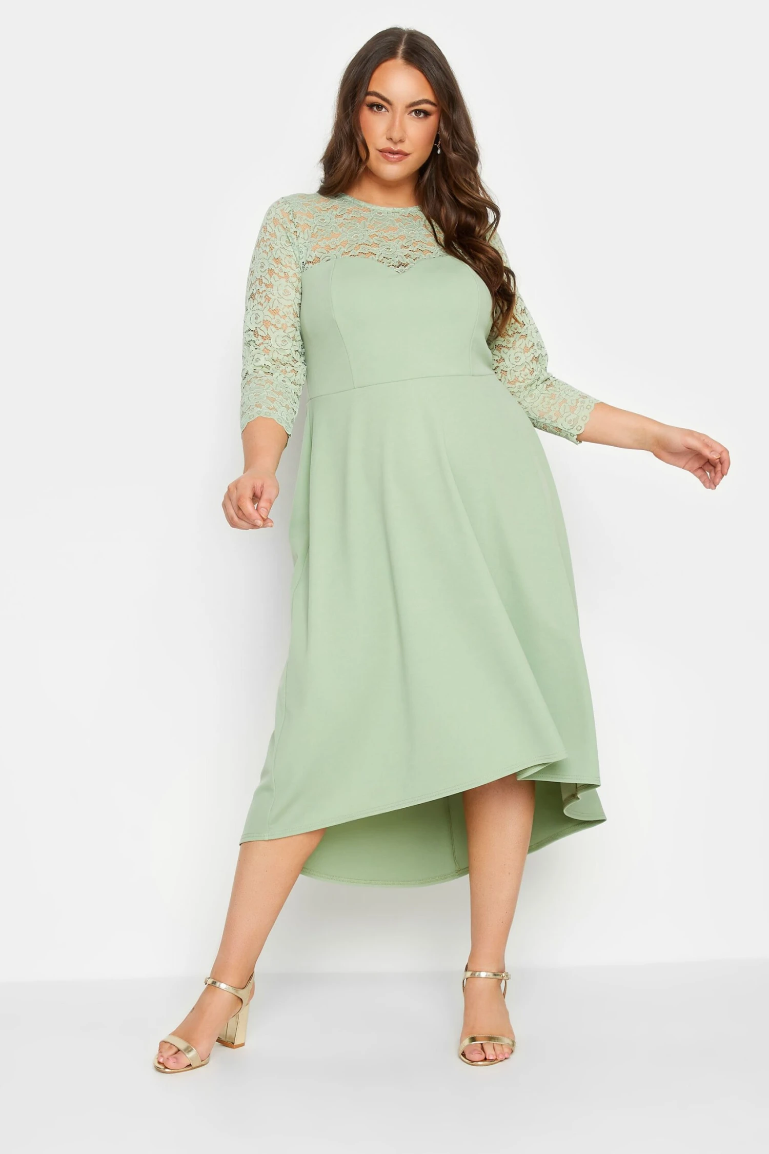 YOURS LONDON Curve Sage Green Lace Sweetheart Midi Dress 1 YOURS LONDON Curve Sage Green Lace Sweetheart Midi Dress