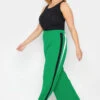 YOURS PETITE Curve Green Side Stripe Wide Leg Trousers