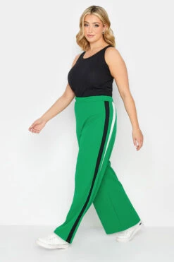 YOURS PETITE Curve Green Side Stripe Wide Leg Trousers
