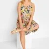 YOURS Curve Black Floral Button Strappy Sundress