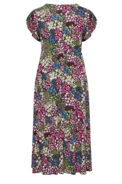 YOURS Curve Black & Green Ditsy Print Frill Sleeve Wrap Maxi Dress -Luna Looks Zone 17022e37 bca5 48 301889 Y