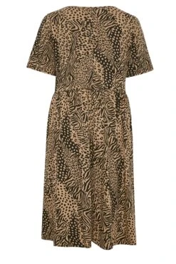 YOURS Curve Brown Mixed Animal Print Midi Smock Dress -Luna Looks Zone 171b52e6 b54d 4f 137561 Y