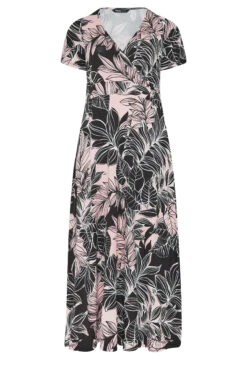 YOURS Curve Black & Pink Leaf Print V-Neck Midaxi Dress -Luna Looks Zone 17f2566d 158e 49 302226 X