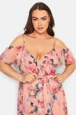 YOURS LONDON Curve Pink Cold Shoulder Floral Wrap Dress 8 YOURS LONDON Curve Pink Cold Shoulder Floral Wrap Dress -Luna Looks Zone 18a68976 effe 48 162050 D