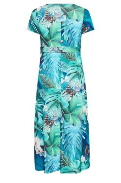 YOURS Curve Blue Leaf Print Wrap Neck Dress -Luna Looks Zone 18e211d9 1c47 49 302294 Y