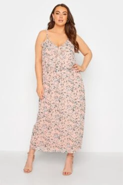 YOURS LONDON Curve Pink Floral Print Ruffle Maxi Dress