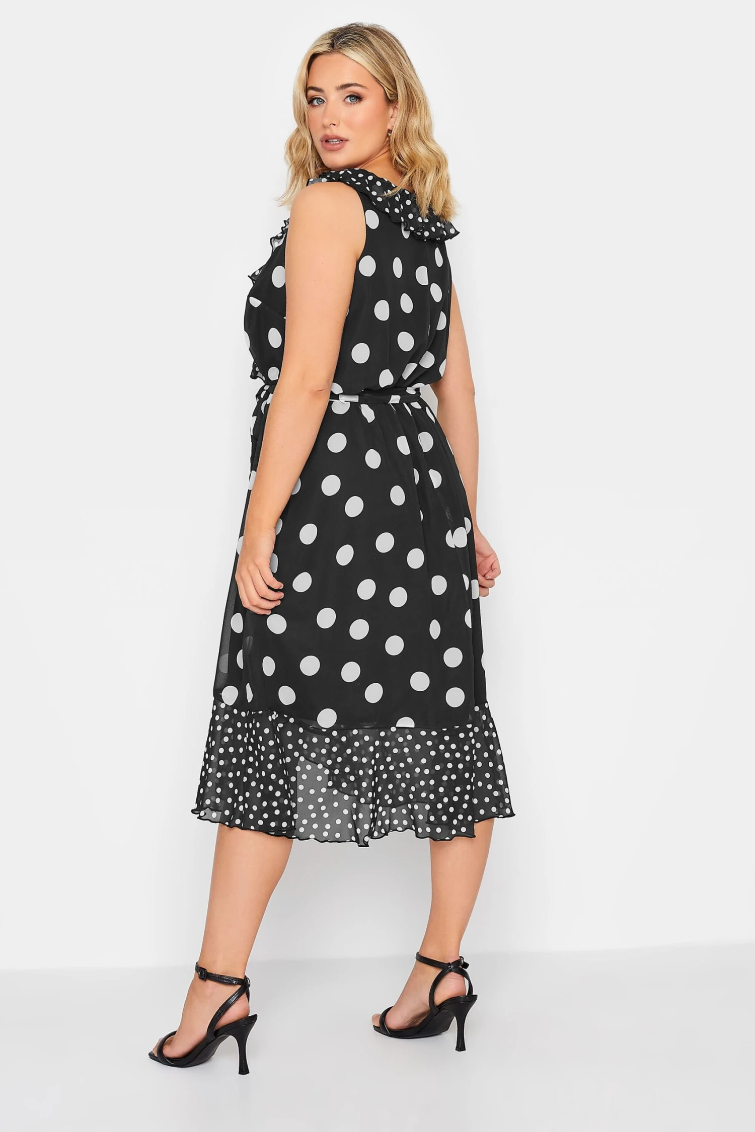 YOURS LONDON Curve Black Polka Dot Print Double Ruffle Wrap Dress 2 YOURS LONDON Curve Black Polka Dot Print Double Ruffle Wrap Dress - Image 2
