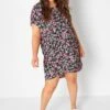 YOURS Curve Black & Pink Floral Print Shift Dress