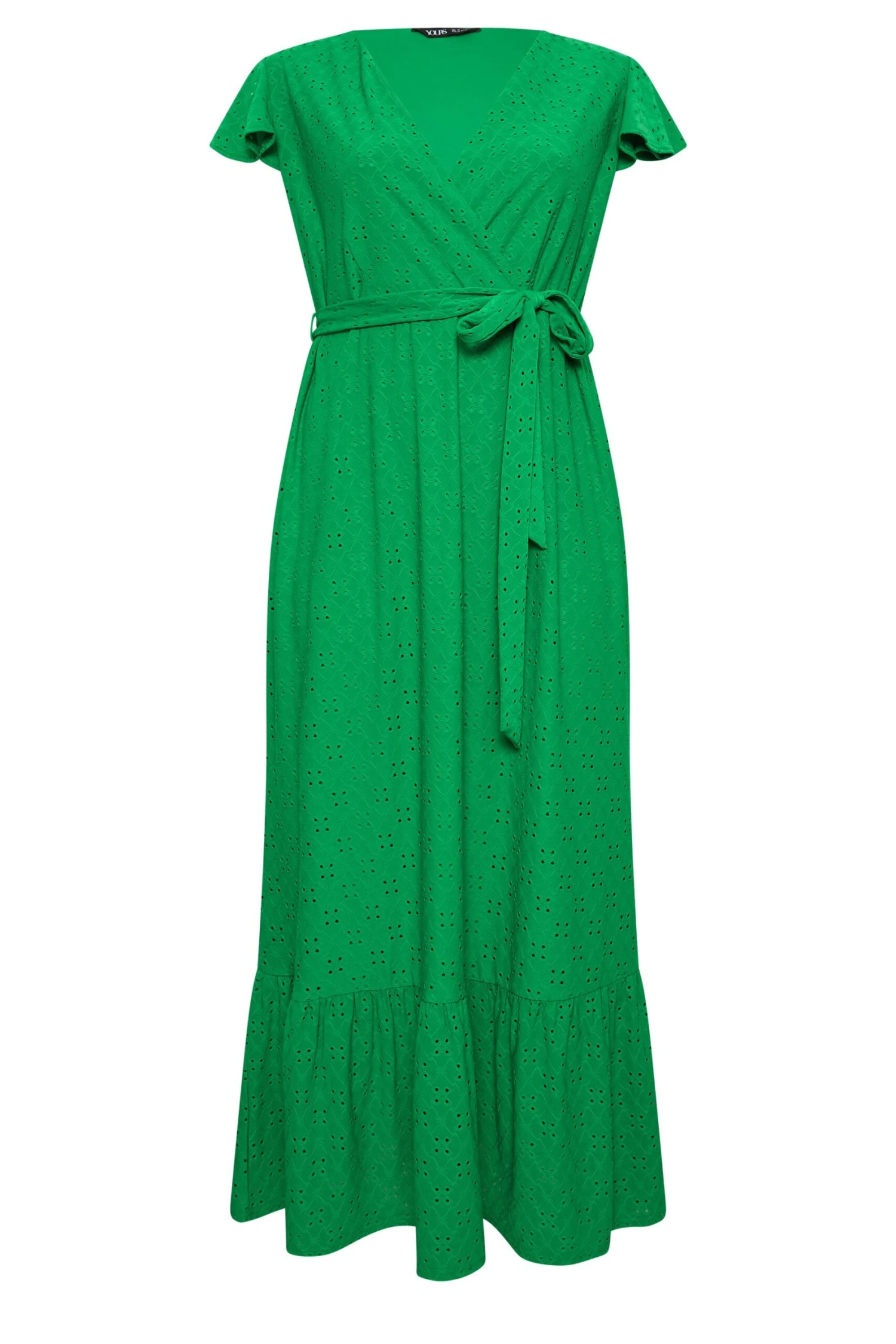 YOURS Curve Green Broderie Anglaise Wrap Maxi Dress 5 YOURS Curve Green Broderie Anglaise Wrap Maxi Dress - Image 5