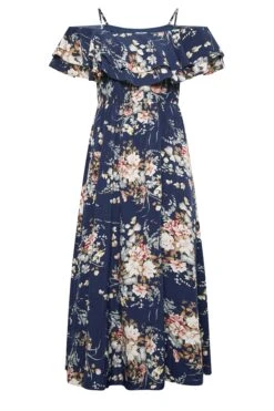 YOURS LONDON Curve Navy Blue Floral Ruffle Bardot Maxi Dress -Luna Looks Zone 1ac9f4a0 c564 46 161955 X