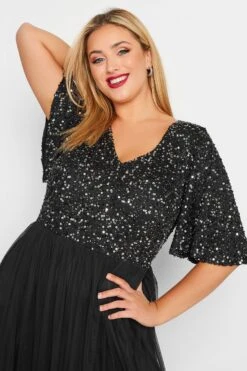 LUXE Curve Black Angel Sequin Sleeve Maxi Dress -Luna Looks Zone 1af0a074 6511 49 161932 D