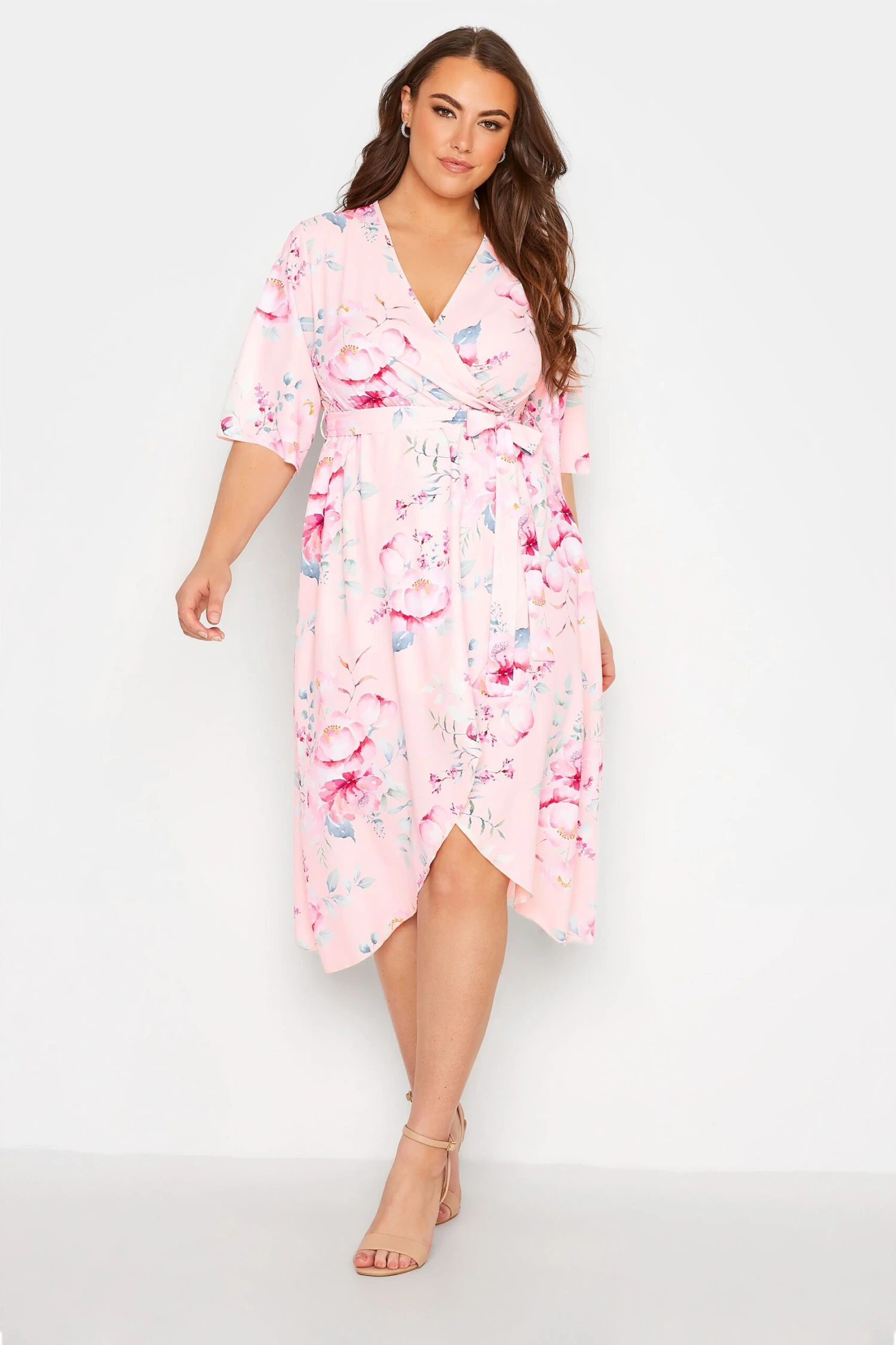 YOURS LONDON Curve Pink Floral Wrap Dress 1 YOURS LONDON Curve Pink Floral Wrap Dress